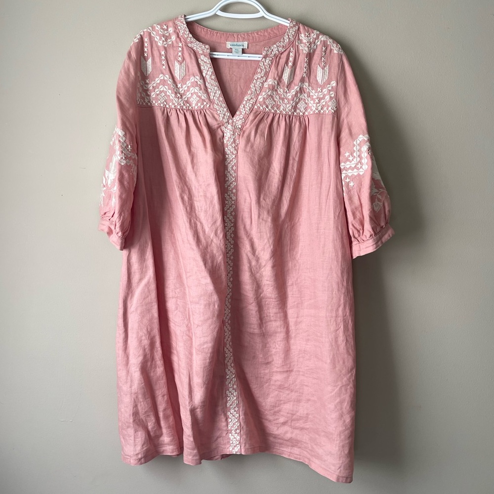 Sundance Amina Beauty Dress Floral Aztec Embroidered Linen Dress